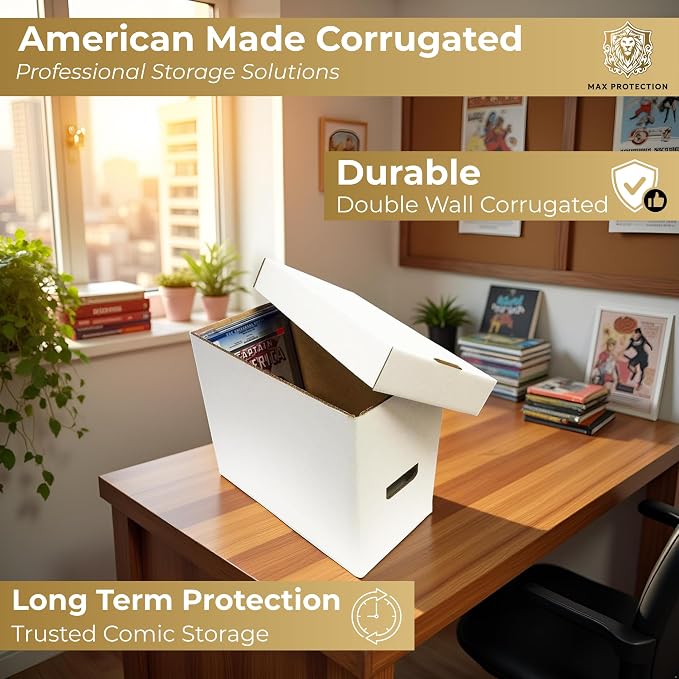Max Protection CGC Graded Comic Book Storage Boxes - Heavy-Duty Case for 35-40 Graded Comics with 200 lb Test Strength - Made in USA White Cardboard, 4 Pack