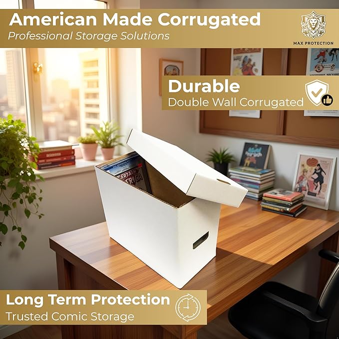 Max Protection CGC Graded Comic Book Storage Boxes - Heavy-Duty Case for 35-40 Graded Comics with 200 lb Test Strength - Made in USA White Cardboard, 10 Pack