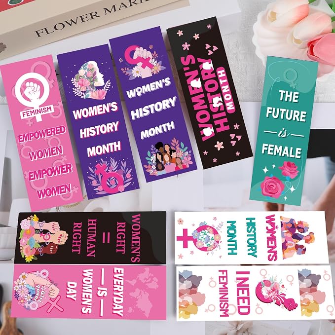 Women's History Month Bookmarks Gifts - Wxiben 120 Pcs Inspirational Feminist Book Marks Girl Power Book Markers Female Rights Awareness Page Clip Favor for Women Day Party Office School Supplies