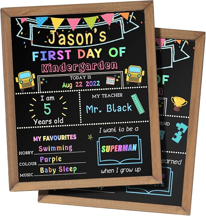 First & Last Day of School Chalk Board,10.5 x 14‘’ Double Sided Back to School Sign, Reusable Wooden 1st Day School Chalkboard of Preschool/Kindergarten/First Grade Photo Props for Kids