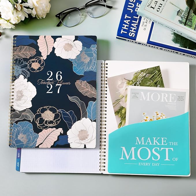 Teacher Planner 2026-2027 - Teacher Lesson Planner 2026-2027, July 2026 - June 2027, 11" x 8.3", Weekly & Monthly Lesson Plan Book for Teachers - Engraved Floral