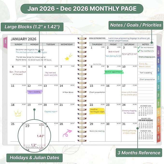 2026 Appointment Book, 30 Minutes-Hourly, Weekly ＆ Monthly Calendar Planner 2026, Jan 2026 - Dec 2026, 6.2'' x 8.4'', 2026 Daily Planner with Tabs ＆Pocket, Flexible Cover, Great for Office, Home, School