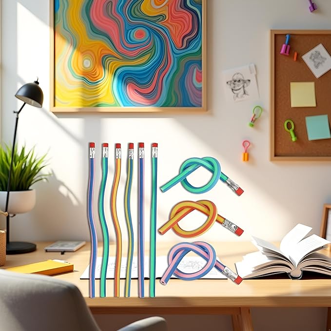 5Pcs colorful Stripe Soft Pencil Flexible Stationery Eraser Soft Writing Bendy Stu G9z8 Pencil Pens With Flexible,Wooden Lead Pencils,Not Easy to Break Office Products,Writing and Correction Supplies