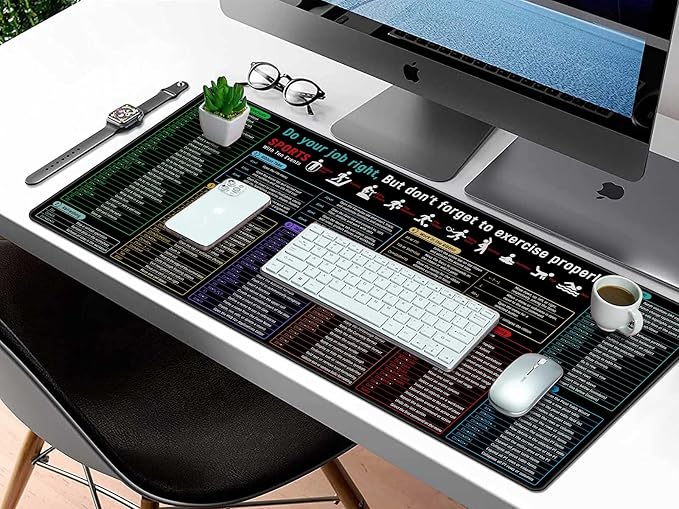 Rinaze Large Mouse Pad With Excel Shortcuts Cheat Sheet, Excel Tips Desk Mat, XXL Gaming Mousepad Keyboard Pad, Office Accessories for Computer, Mac, PC and Laptop