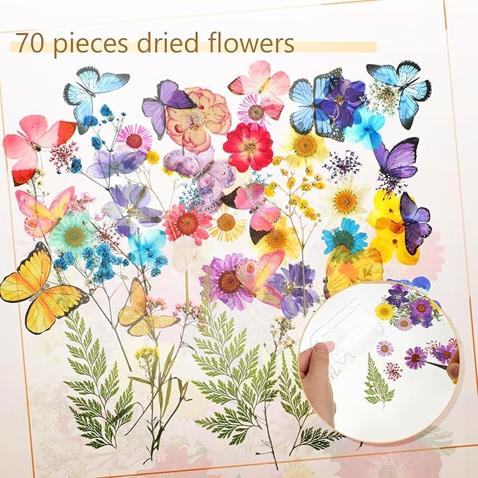 TaoBary 152 Pcs DIY Transparent Dried Flower Bookmark Set Handmade DIY Bookmarks with Dried Pressed Flowers Leaves Butterfly Stickers Colorful Tassels and Tweezers for Reader Writer(Rainbow Color)