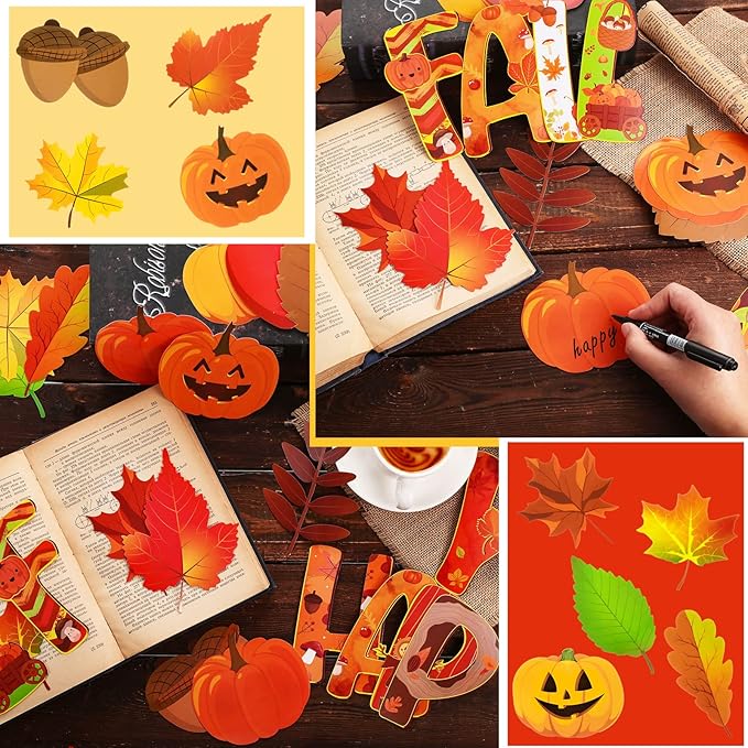 Marspark 68 Pieces Thanksgiving Classroom Decoration Fall Bulletin Border Decoration Pumpkin Maple Leaves Turkey Paper Cutouts Thanksgiving Wall Decor for Autumn Harvest Party School Home Windows