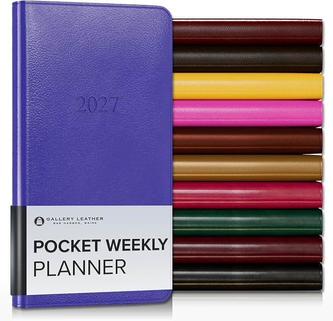 Gallery Leather Pocket Weekly Monthly Planner 2027, Elegantly Bound Calendar Planner and Notebook with Stylish Gold-Gilded Page Edges, 12 Months - Caribbean Hibiscus - 6x3.25"