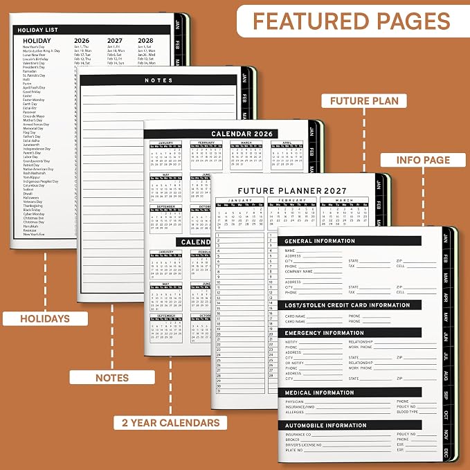 Ensight 2026 Hardcover Appointment Book & Planner 8.5" x 11" inches Large Tabbed Daily Hourly Weekly Planner Schedule Book 15 Minute time Slots Business & Personal Planner Jan 2026 Dec 2026 Brown