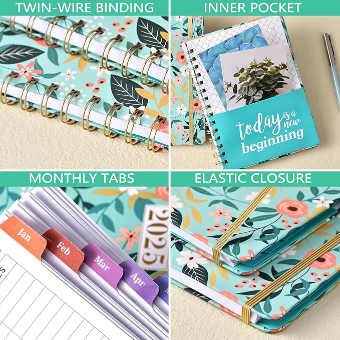 2025 Planner - 2025 Calendar/Planner Weekly and Monthly, JAN 2025 - DEC 2025, 6.3'' x 8.4'', Calendar 2025 Planner with Special Weekly Page, Green Ink Pages, Colorful Monthly Tabs, Back Pocket