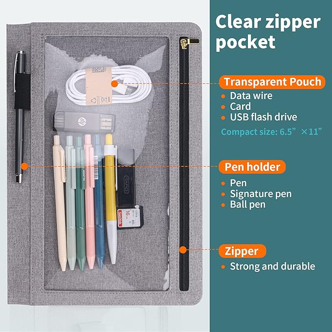 Trifold Planner Cover for Rocketbook Smart Notebook | Fits Letter Size/A4/8.5x11 Inch | Waterproof Portfolio Organizer with File Storage & Accessory Protection (Gray)