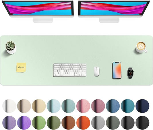 Aothia Faux Leather Desk Mat - Non-Slip PU Leather Desk Blotter, Waterproof Writing Surface, Large Desk Pad for Office & Home (Aqua, 55" x 17")