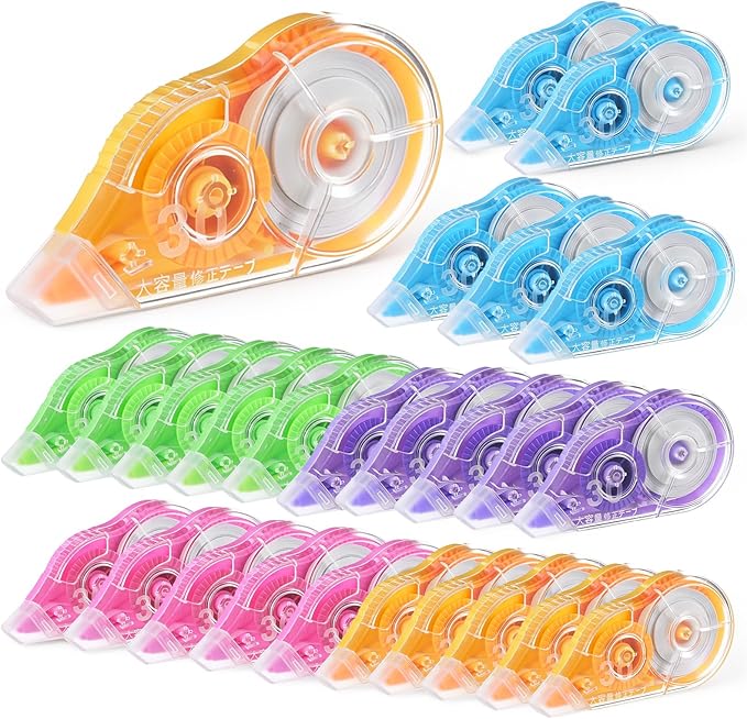50 Pcs Colorful Correction Tape with Protective Cap, 39.4 Ft White Wrong Out Tear Roller Easy to Use Applicator for Instant Corrections School Office Supplies (Tape Width 0.2 in)