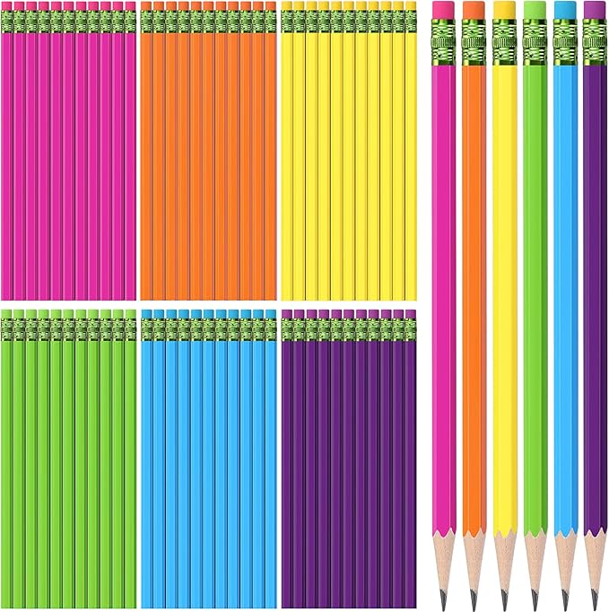 TecUnite 60 Pcs HB Pencils #2 Unsharpened Wood Cased Pencils with Eraser Hexagonal Pencil Cute Graphite No 2 Pen for Adults Gifts Exam School Office Sketching Learning(Rainbow Color, Green)