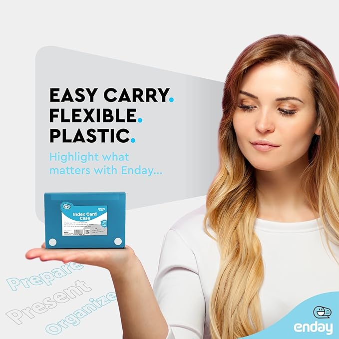 Enday Index Card Holder Blue, 3x5 Note Flash Card Organizer Case, File Box with 5 Dividers, Notecard Box Holds 100 Cards, Also Available in Red, Purple, Green, Pink, Grey, 4 Pack