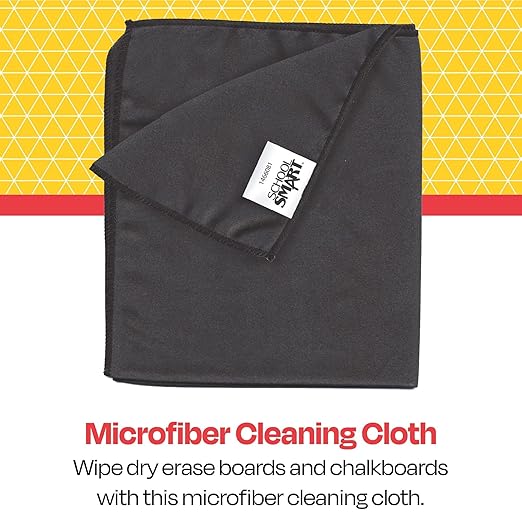 School Smart Dry Erase Cleaning Cloth for Dry Erase Boards and Chalk Boards, Washable Microfiber, 12 x 14 Inches