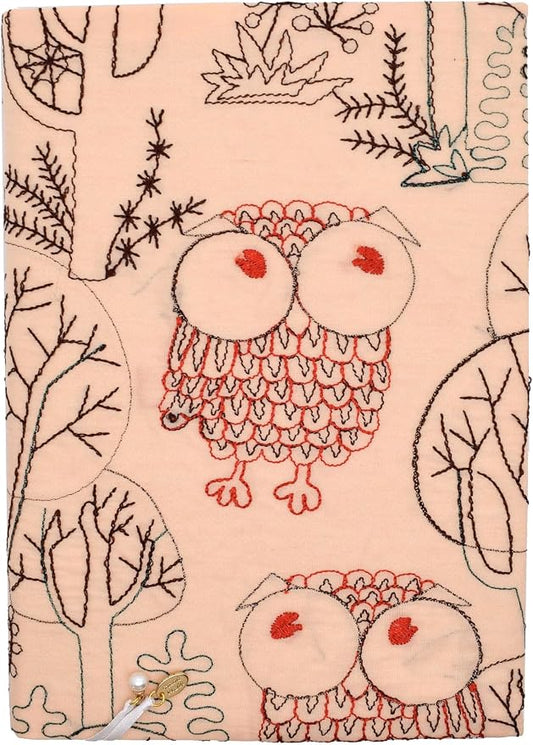 BLBMH 5.5x8.5 Fabric Bible Cover Non-Stretch | Built-in Bookmark | Handmade Washable Book Sleeve for Paperback Journal Privacy Reading Gift for Women - Owl