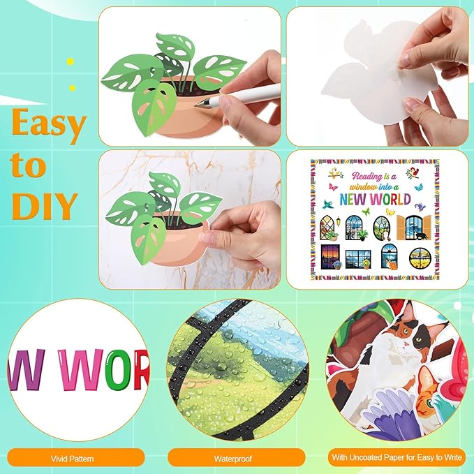 Honoson 56 Pcs Spring Reading Bulletin Board Set Back to School Classroom Decor Reading is a Window Bulletin Boards Book Border for Spring Motivational Library Classroom Chalkboard Wall Decor(Window)