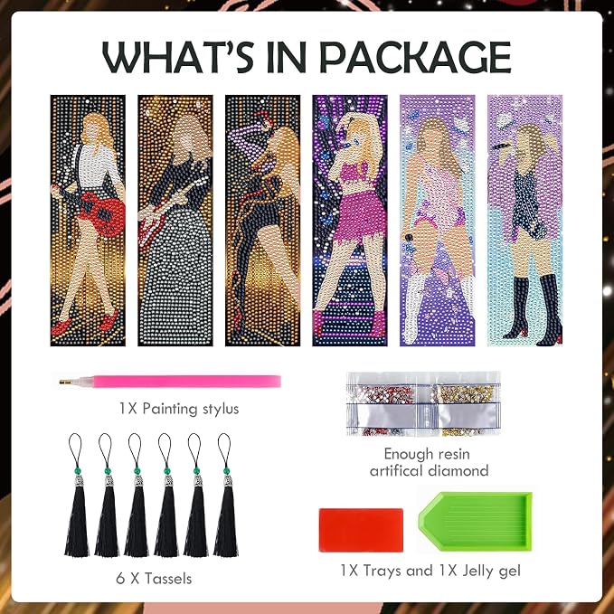 Singer Diamond Art Bookmarks - 6 Pcs DIY Pop Star Diamond Painting Bookmarks Kits Aesthetic Art Craft Festival Holiday Birthday Gift for Book Lovers Adult Beginners Fans Music Lover