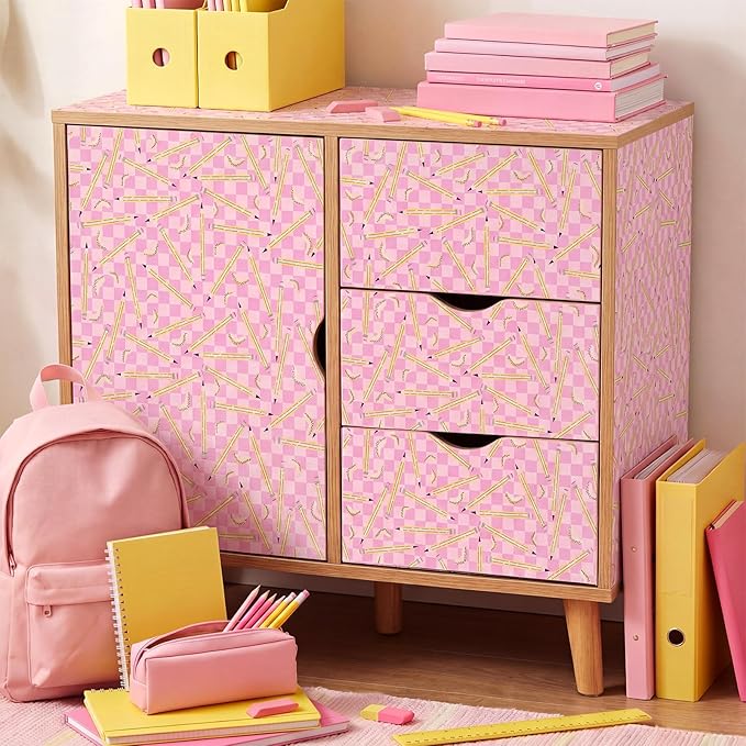 Ctosree 2 Roll Pink Checker Pencils Bulletin Board Paper 4x12ft/1.2x3.6m Non Woven Bulletin Background Wallpaper Fade Resistant Board Roll Decoration for Arts Crafts Office School Classroom(Pink)