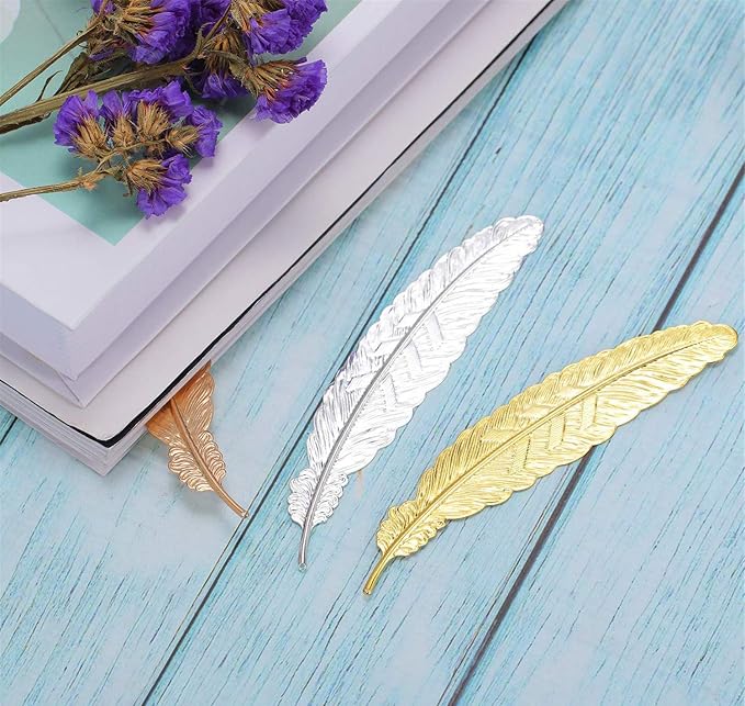 16 Pieces Metal Feather Bookmarks Assorted Vintage Feather Shape Book Marker Feather Ornament Metal Bookmark, Simple Elegant and Thin, Gifts for Book Lovers