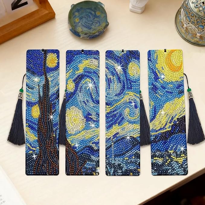 4 PCS Diamond Art Bookmarks Van Gogh Starry Night, DIY Acrylic Diamond Painting Bookmarks Kits for Adult Reader and Crafts Lovers