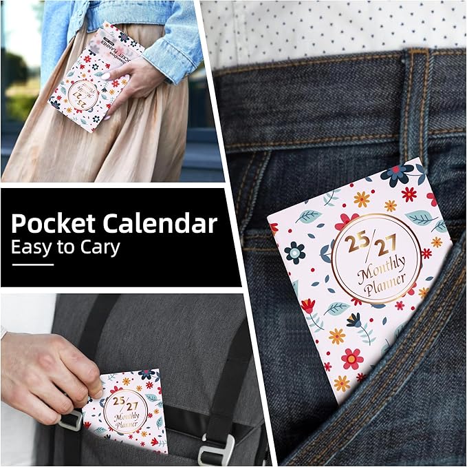 Planner 2026-2027 Pocket Monthly Planner 2 Year Small Size Mini Pocket planner Academic With Daily Quotes Hardcover Agenda Book Perfect Organizer for Purse,Planning, Organizing, and Office Use-1PCS Flower