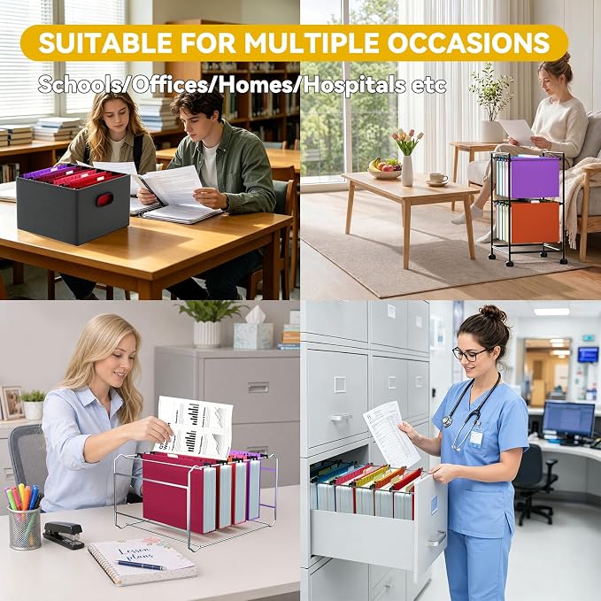 Plastic Heavy Duty Hanging File Folders,12 Pack Reinforced Letter Size Hanging Folders for Filing Cabinet,Candy Color Home Office Hang Foldr for File Box Frame Drawer,Filing System with Tabs
