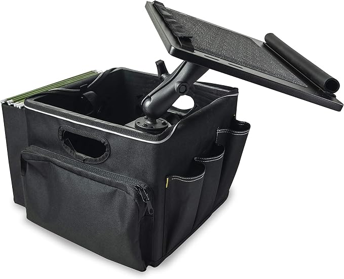 AutoExec Milk Crate Vehicle and Mobile Office Work Station with Apron Organizer, Laptop Tray and 400 watt Power Inverter