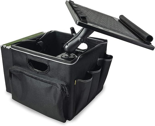 AutoExec Milk Crate Vehicle and Mobile Office Work Station with Apron Organizer, Laptop Tray and 400 watt Power Inverter