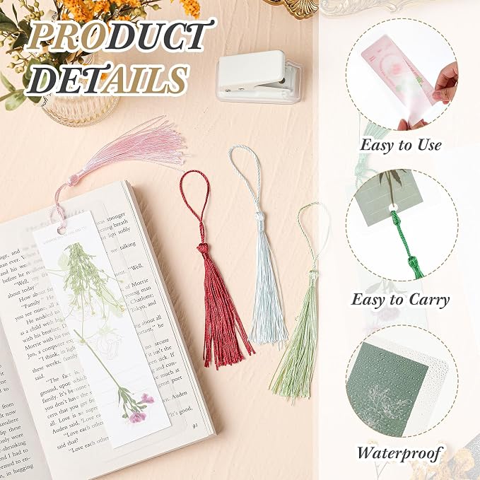 Fuyoooo 101 Pcs DIY Bookmark Making Kit Bookmark Laminating Pouches 5 Mil Hot Laminator Sleeves with Rainbow Tassels and Puncher Fit Most Pouch Laminating Machines Easter Gift(Mixed Sizes)