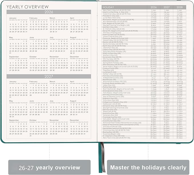Artfan 2026-2027 Planner - 2026-2027 Planner Weekly and Monthly, Jul. 2026 - Jun. 2027, 26-27 Leather Planners, 5.75" x 8.25" - Green