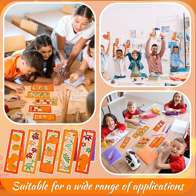 Yexiya 100 Pcs/50 Set Thanksgiving DIY Wooden Bookmarks Bulk for Book Lovers, Fall Bookmarks Decorations, Maple Leaf Pumpkin Book Markers for Women Men, Autumn Birthday Holiday Gift Art Project