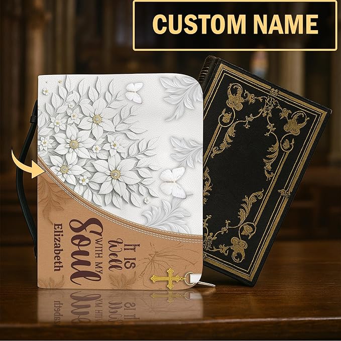 Personalized Man of God Bible Cover, God Says I Am Bible Case PU Leather, Bible Holder Handle Zipper, Faith Scripture with Name Case Bag, Religious Gifts for Church Christians Women Men (GOD-09)