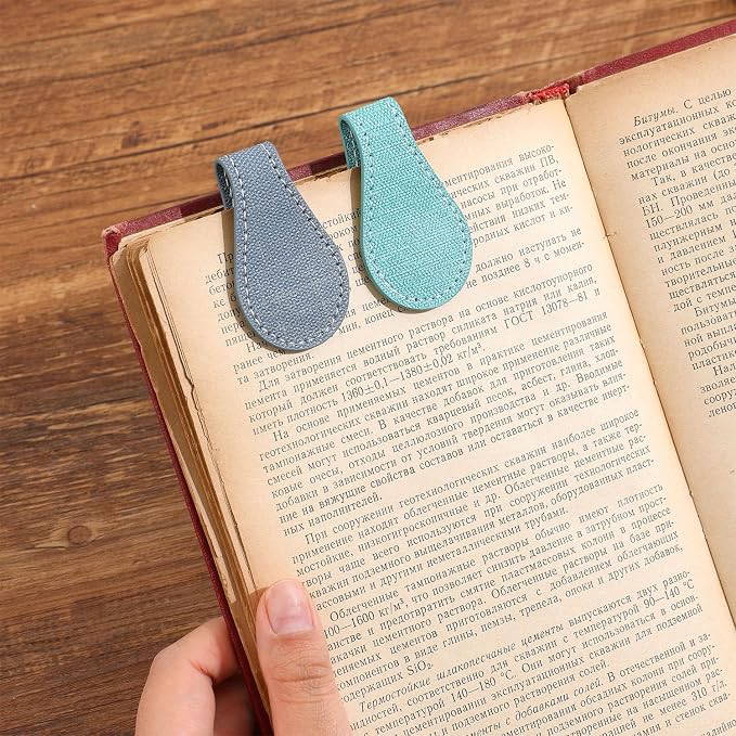 3PCS Vintage Magnetic Leather Bookmark, Leather Magnetic Bookmarks for Women, Magnetic PU Bookmarks Clip Book Accessories, Denim Pattern