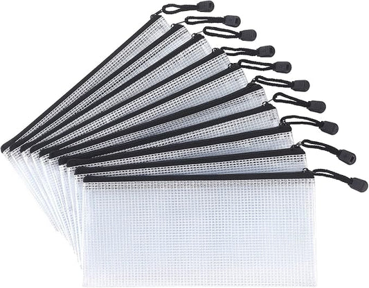 Tamaki 10 Pack Small Mesh Zipper Pouch Document Waterproof Zipper Bags Pencil Pouches A6 Size for Classroom Organization School Office Supplies(Black)