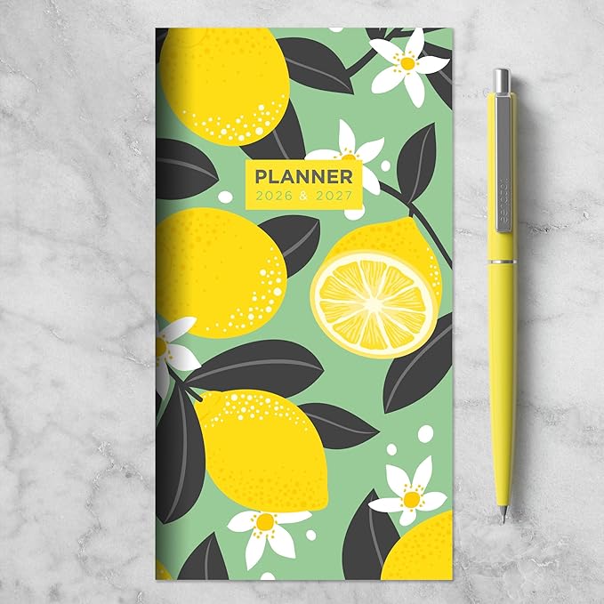 TF Publishing 2026-2027 Lemon Blossom Small Monthly Pocket Planner with 2 Page Large Calendar Grid and Lined Notes Section - 2 Year Pocket Calendar 2026-2027 Perfect for Purse - 3.5in x 6.5in