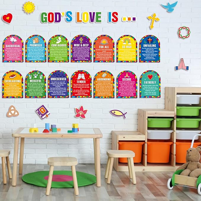 EDENCOME R 49 PCS Spring Bulletin Board Decorations - Christian Bulletin Board Decorations Religious Classroom Decor Sunday School Decor Easter Classroom Decorations for School Home Church Supplies