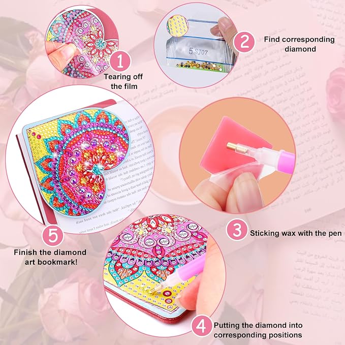 Heart Diamond Art Bookmarks, 4 PCS Diamond Art Bookmarks for Book Lovers, Diamond Art Accessories DIY Corner Bookmark Kits