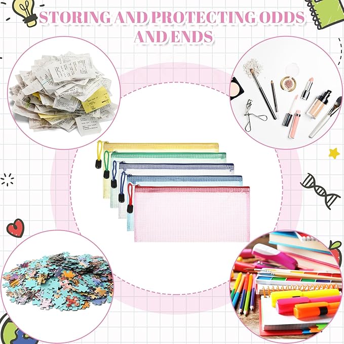 Sherr 120 Pcs Mesh Zipper Pouch A6 Pencil Pouches Bulk Small Clear Mesh Bags with Zipper 9.45'' x 4.53'' Waterproof File Bag Pencil Case for School Office Travel Organization(Multicolor)