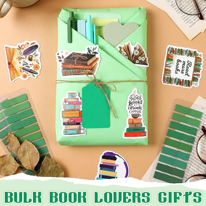 Sabary 6 Set Blind Date with a Book Gift Box Supplies Excluding Books Leather Bookmarks Stickers Kraft Tags Pens Wrapping Papers Mother's Day and Teacher's Day Graduation Book Lovers Club Gifts(Green)