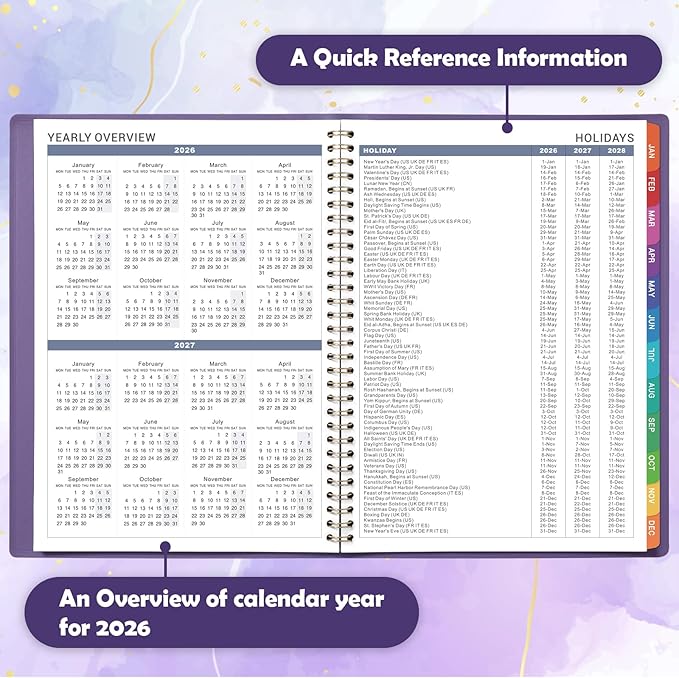 2026 Appointment Book - 30 Minutes-Hourly, Weekly ＆ Monthly Calendar Planner 2026, Jan. 2026 - Dec. 2026, 8.26" x 10.7", Daily/Hourly Planner, Schedule Planners, Spiral Binding, Purple