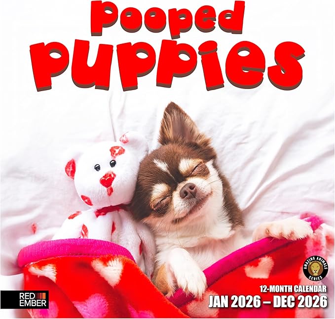 RED EMBER Pooped Puppies 2026 Wall Calendar 12 Month | 12" x 24" Open | Thick & Sturdy Paper | Giftable | Cute Funny Puppy Dog Calendar 2026