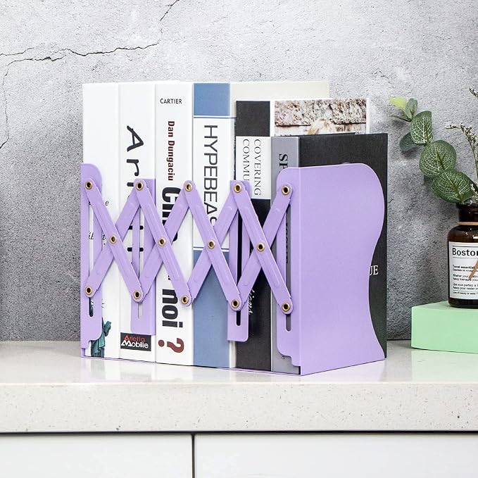 Aobopar Metal Bookends - Heavy Duty Book Holders for Shelves, Office, Home & School Use (Purple)