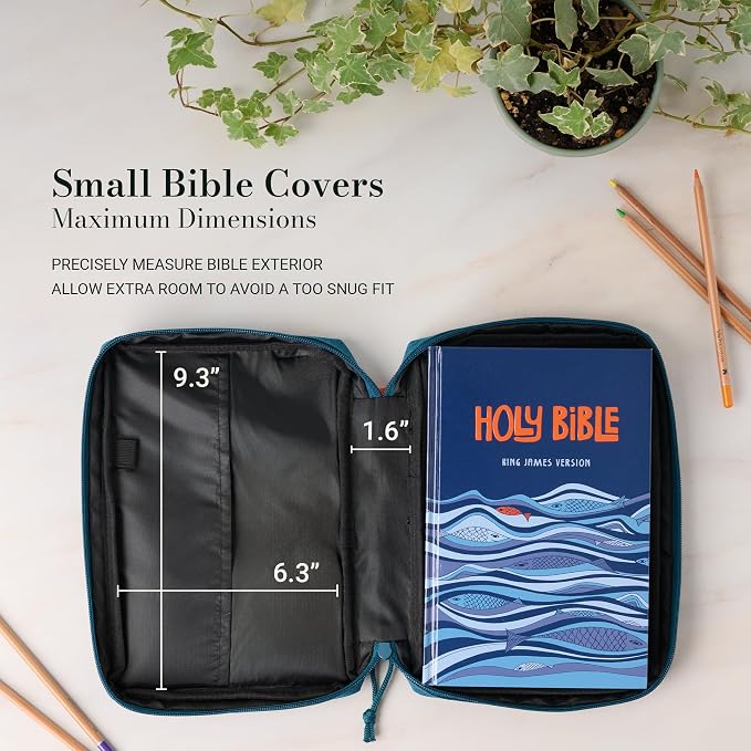 Christian Art Gifts Premium Polyester Bible Cover: Adventure with Jesus, Zippered Pocket Storage, Pen Loops, Protective Book Carry Case Accessory, Encouraging Gift, Teal & Orange Outdoor Theme, Small