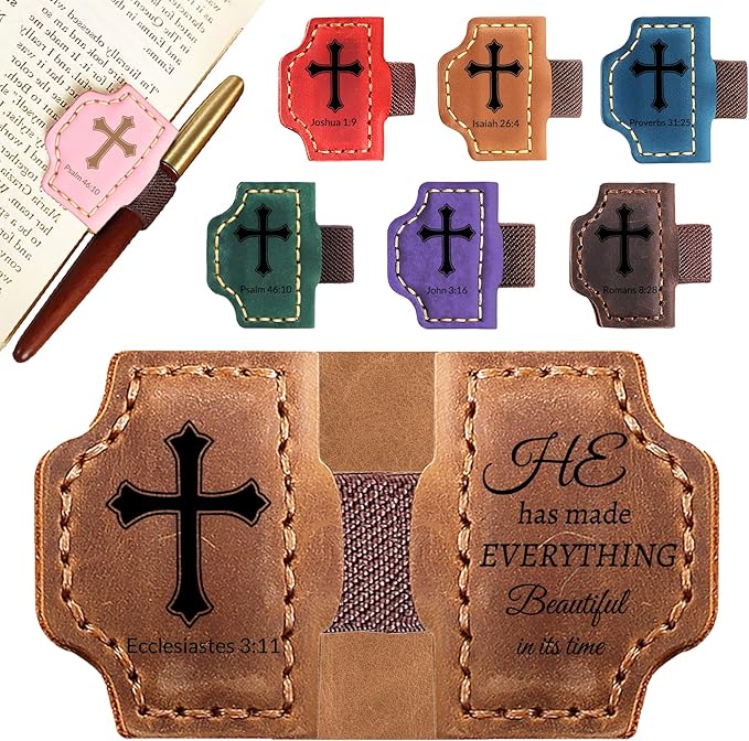 Personalized Leather Bookmark with Pen Holder - Magnetic Bible Verse Design, Christian Book Lovers Reading Accessory, for Book Lovers Men Women (Brown, Ecclesiastes 3:11)