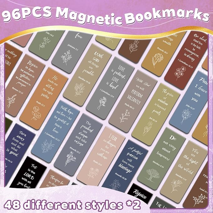 96Pack Magnetic Bookmarks Bible Bookmark Christian Bookmarks Bulk Book Marks for Reading Women Men Adults Kids Book Lovers Gifts, Cute Personalized Religious Magnet Bookmark Clips (Morandi)
