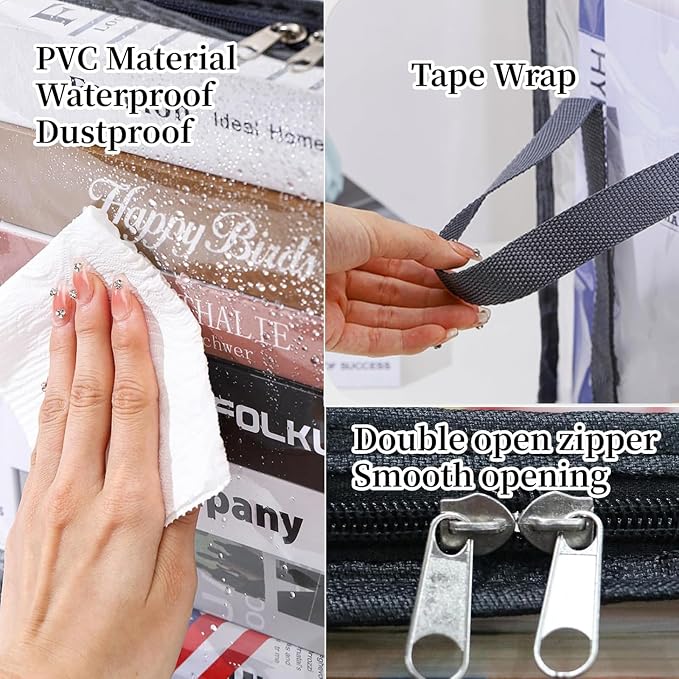 2 pcs Transparent PVC Book Storage Box, Foldable with Handle, Large Capacity Student or Office Book Organizer