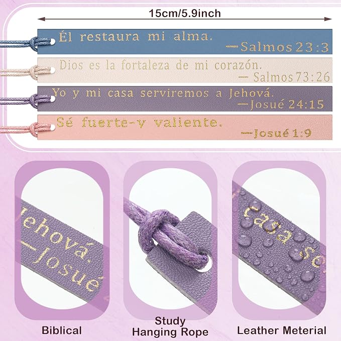 Skyygemm 10 Pcs Spanish Christian Bible Bookmarks for Women Leather Bookmarks Spanish Bible Gifts for Women Book Lovers Readers Church Book Club(Pastel Color)