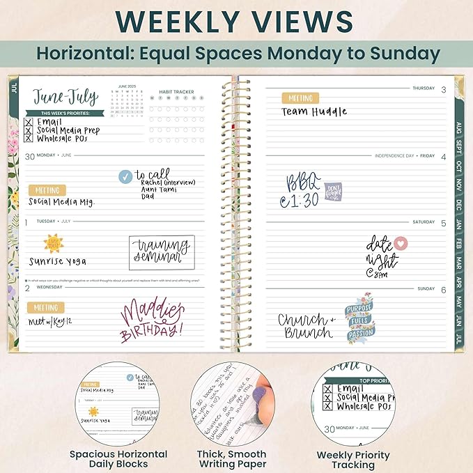 bloom daily planners HARDCOVER Planner 2025-2026 (8.5" x 11") Academic Year (July 2025 - July 2026) - Task Goal Organizer - Monthly & Weekly Inspirational Agenda Book - Garden Party, Beige