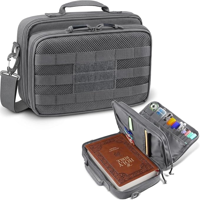 RXW Large Bible Cover Bag for Men Women, Tactical Bible Carrying Case Fully Padded of Double Layer Design, Utility Church Bag Organizer with Shoulder Strap for Tablet Art EDC, Christian Gifts for Mom
